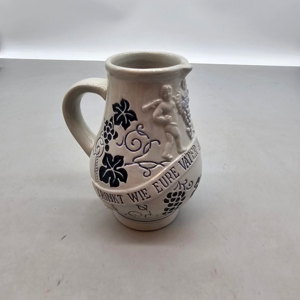 Vintage German Salt Glazed Stoneware Wine Pitcher Cobalt Blue Cherub 0.25L Jug
